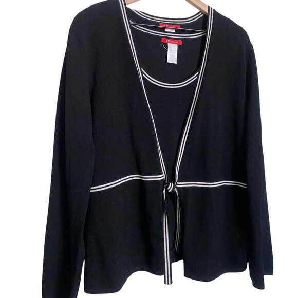 Vintage Anne Klein Cardigan Set Black White Sweater Tank XL - Picture 1 of 8